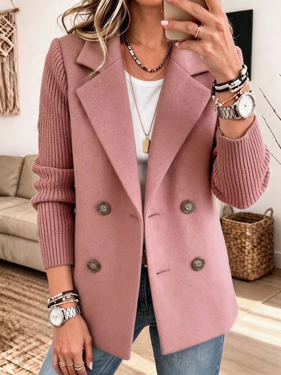 Janet | Elegant Blazer with Knit Sleeves