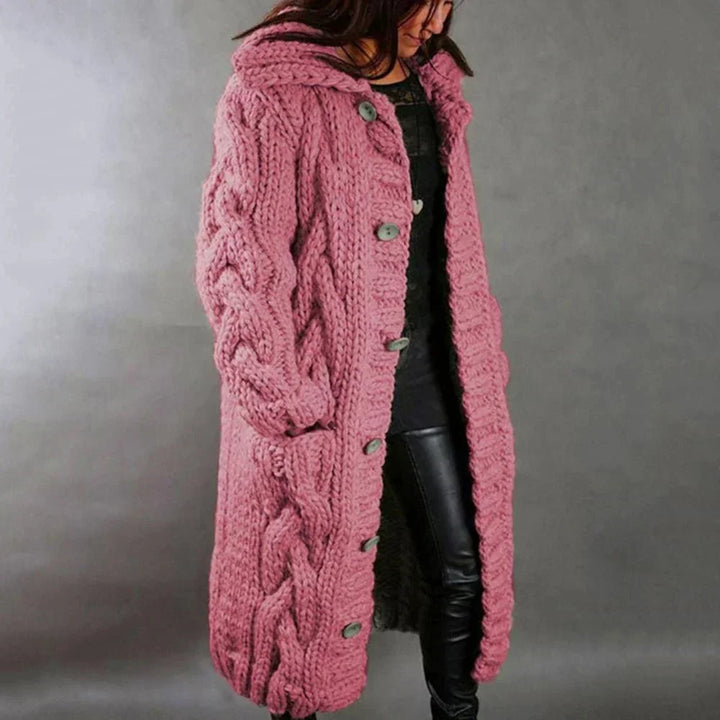 Amy | Long Cable Knit Hooded Cardigan