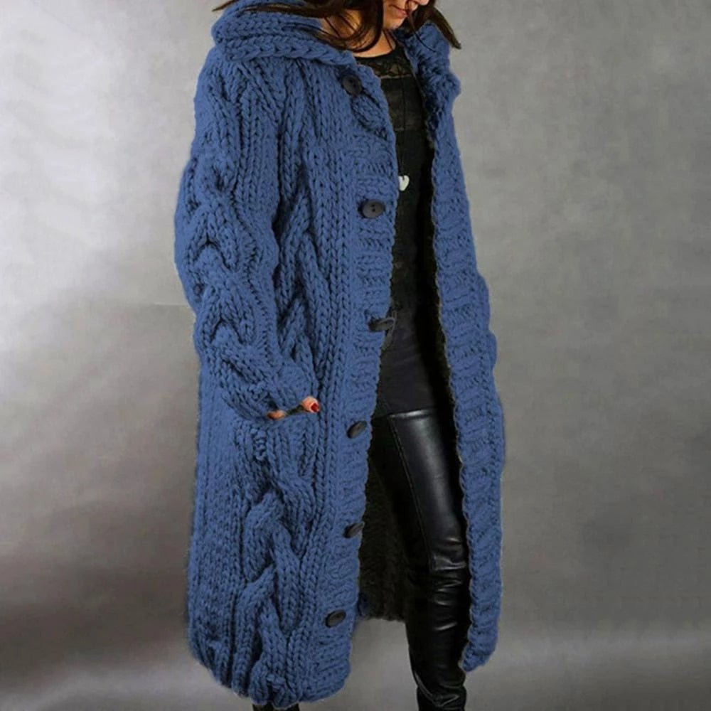 Amy | Long Cable Knit Hooded Cardigan