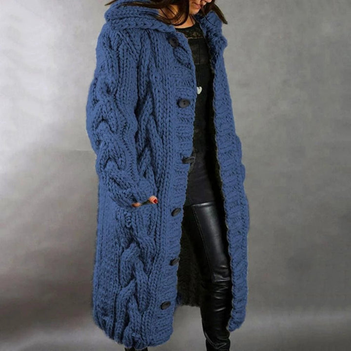 Amy | Long Cable Knit Hooded Cardigan