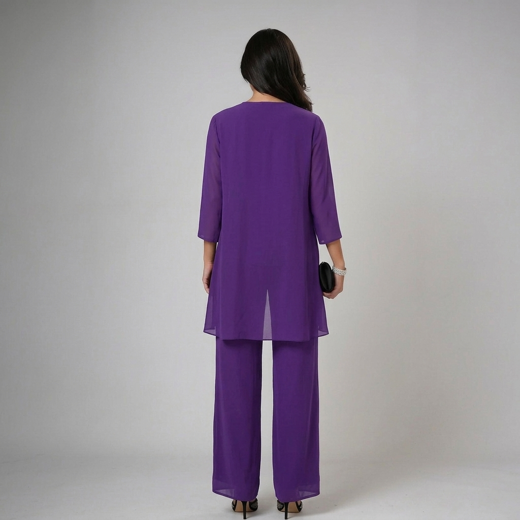 Beaded chiffon wide-leg three-piece set back view