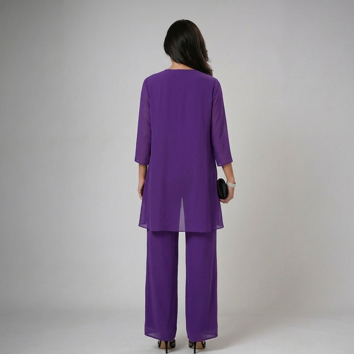 Beaded chiffon wide-leg three-piece set back view