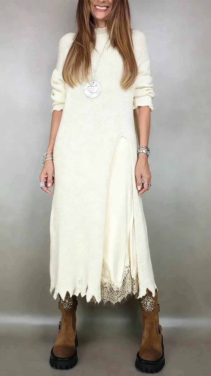 Elegant sweater and dress set - White
