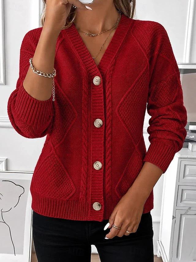 Virginia Vintage Cable Knit Button Cardigan - Red