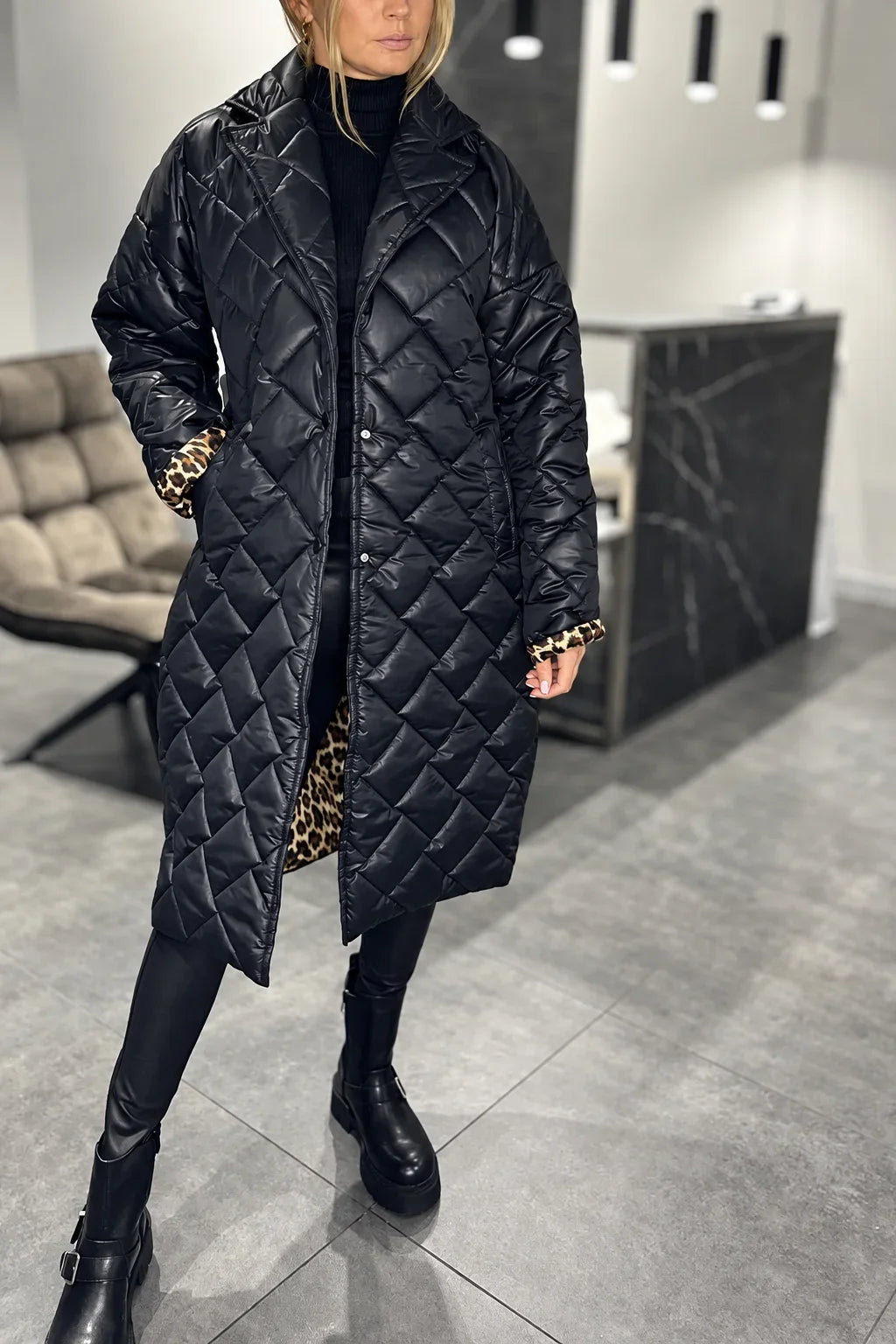 Carolyn | Quilted Leopard-Lined Coat