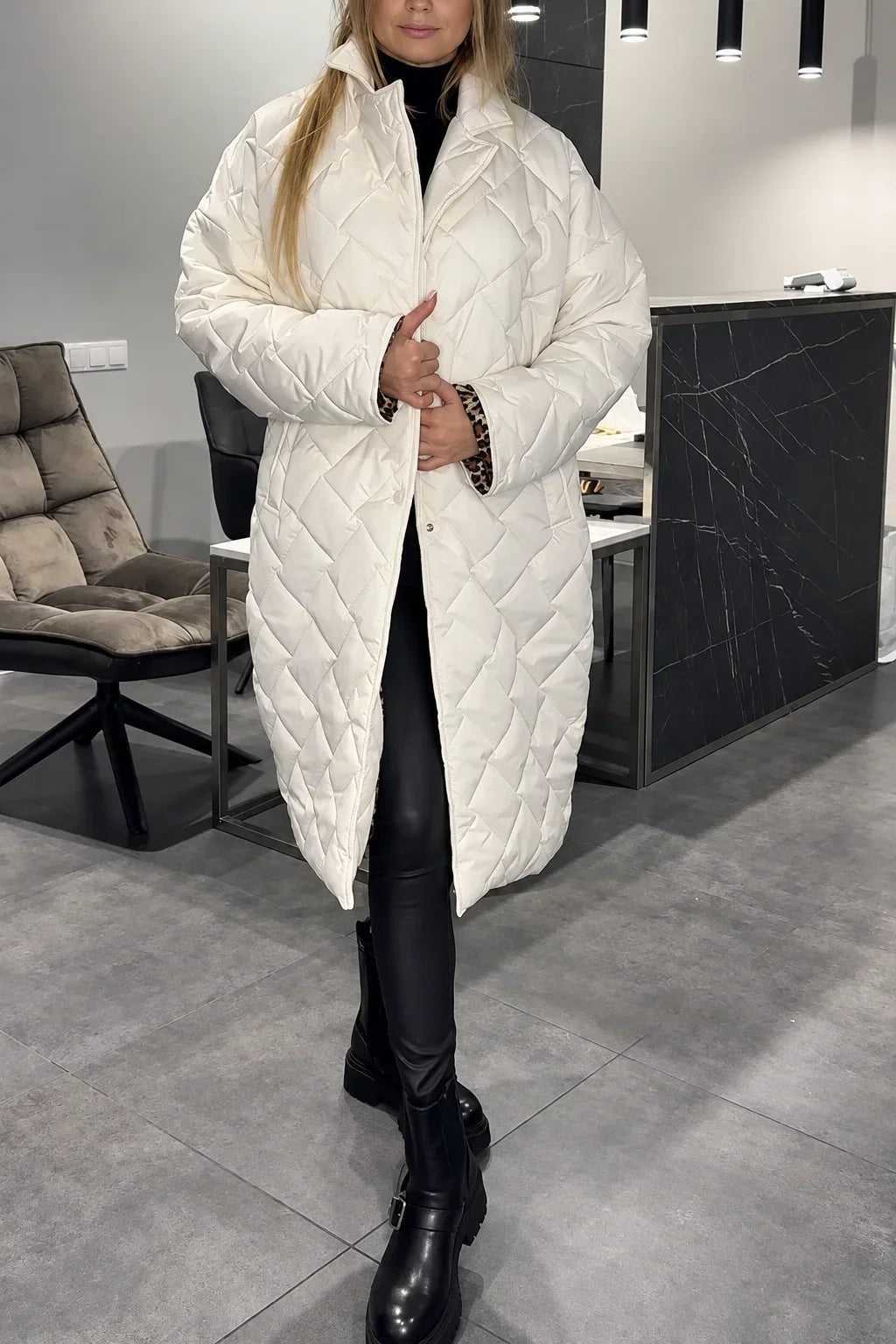Carolyn | Quilted Leopard-Lined Coat