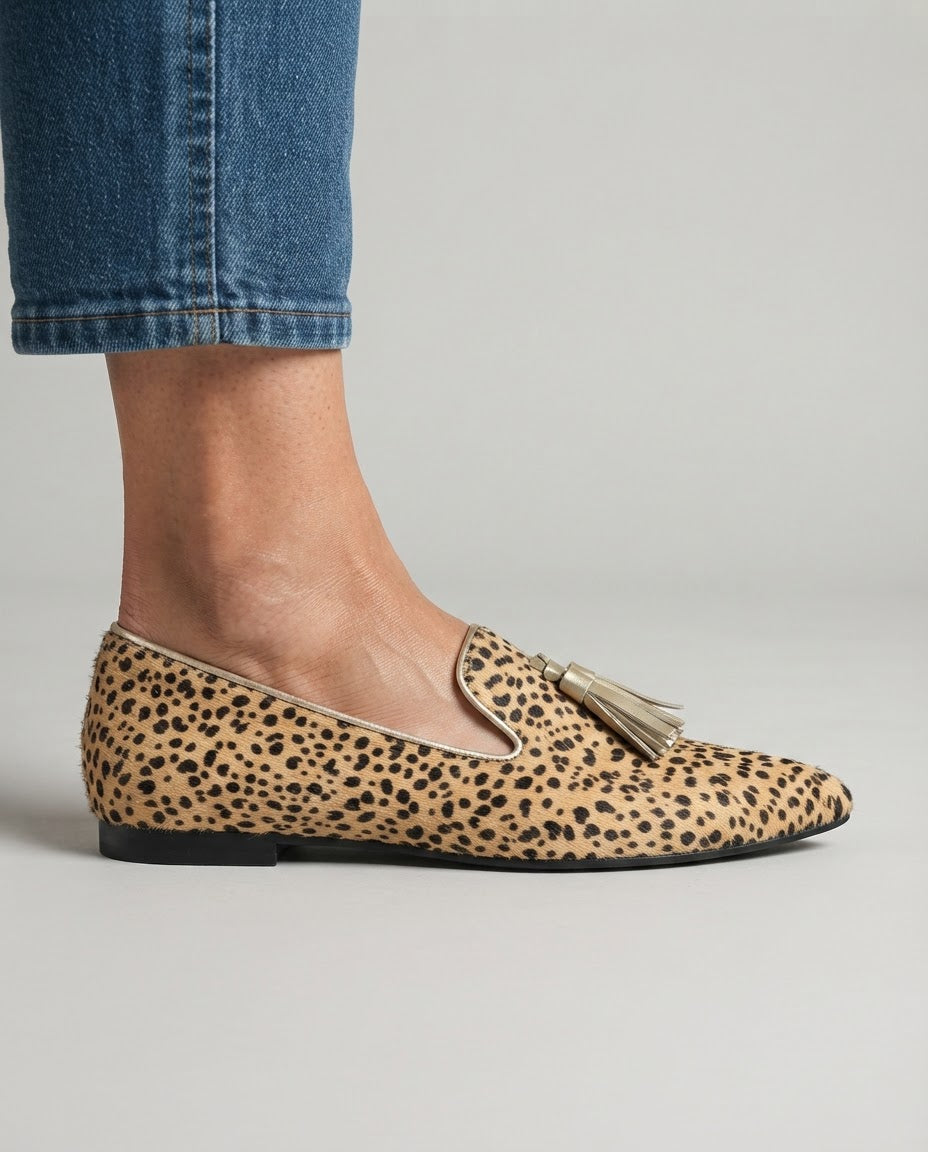 Betty | Cheetah Print Moccasins with Gold Tassels