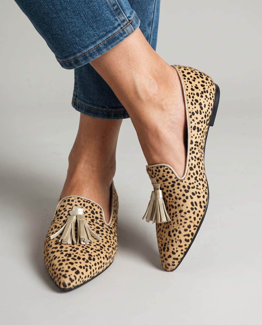 Betty | Cheetah Print Moccasins with Gold Tassels