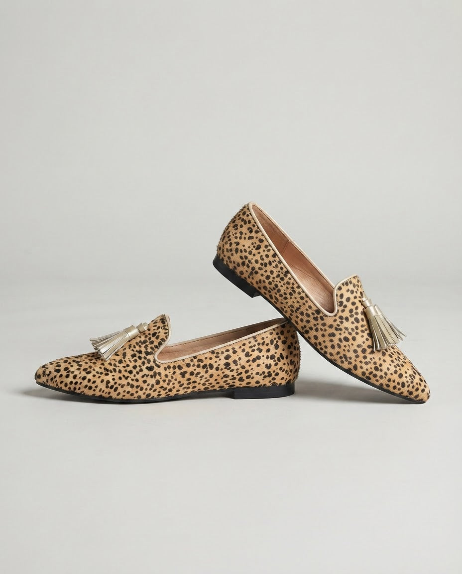 Betty | Cheetah Print Moccasins with Gold Tassels