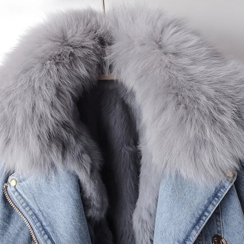 2-in-1 denim jacket with removable faux fur back view