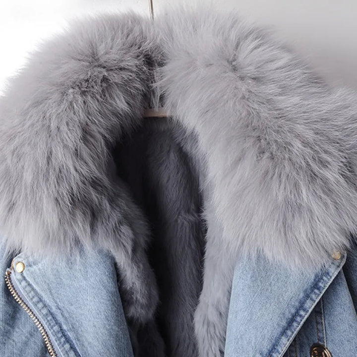 2-in-1 denim jacket with removable faux fur back view