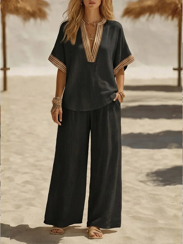 Maribel | Relaxed Linen V-Neck Two-Piece Set