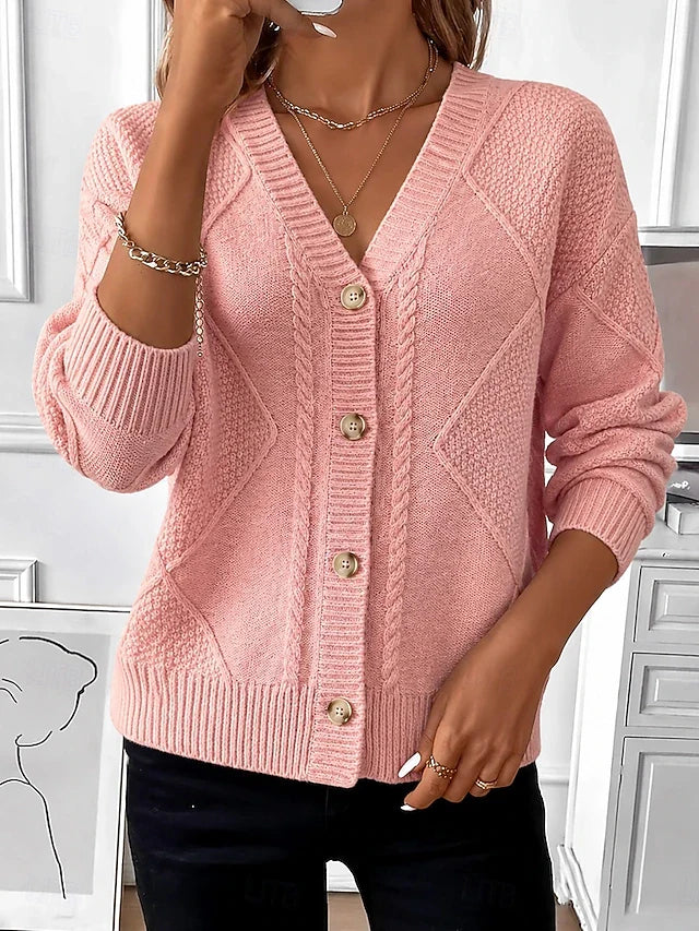 Virginia Vintage Cable Knit Button Cardigan - Pink