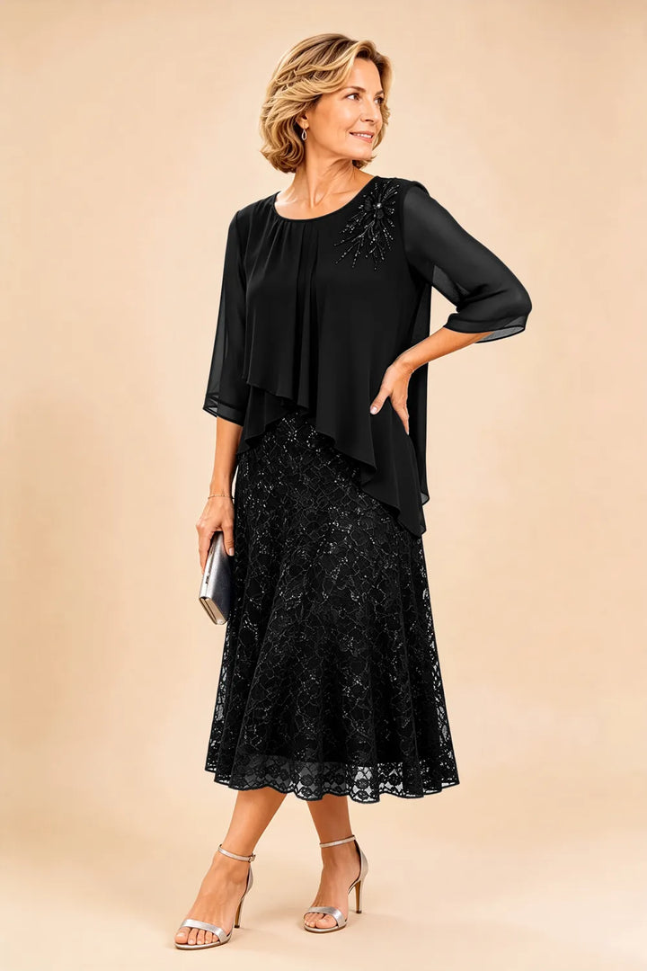Lace mother of the bride dress in black