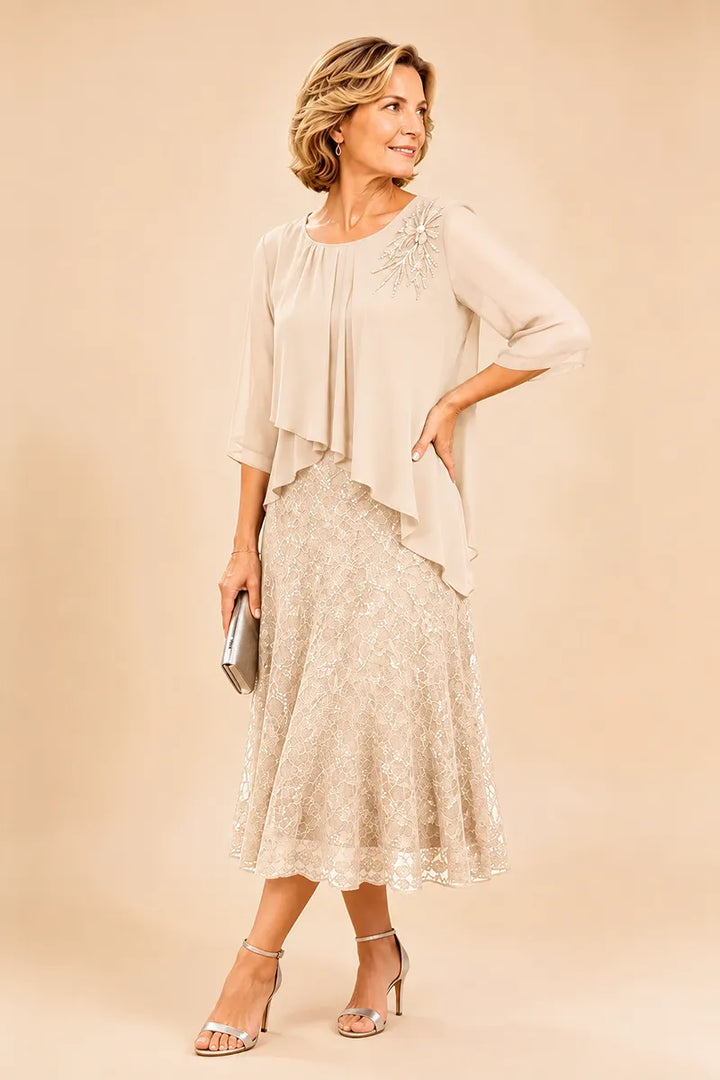 Lace mother of the bride dress in champagne