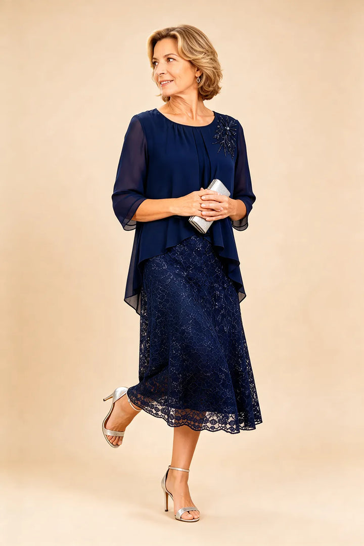 Lace mother of the bride dress in dark navy