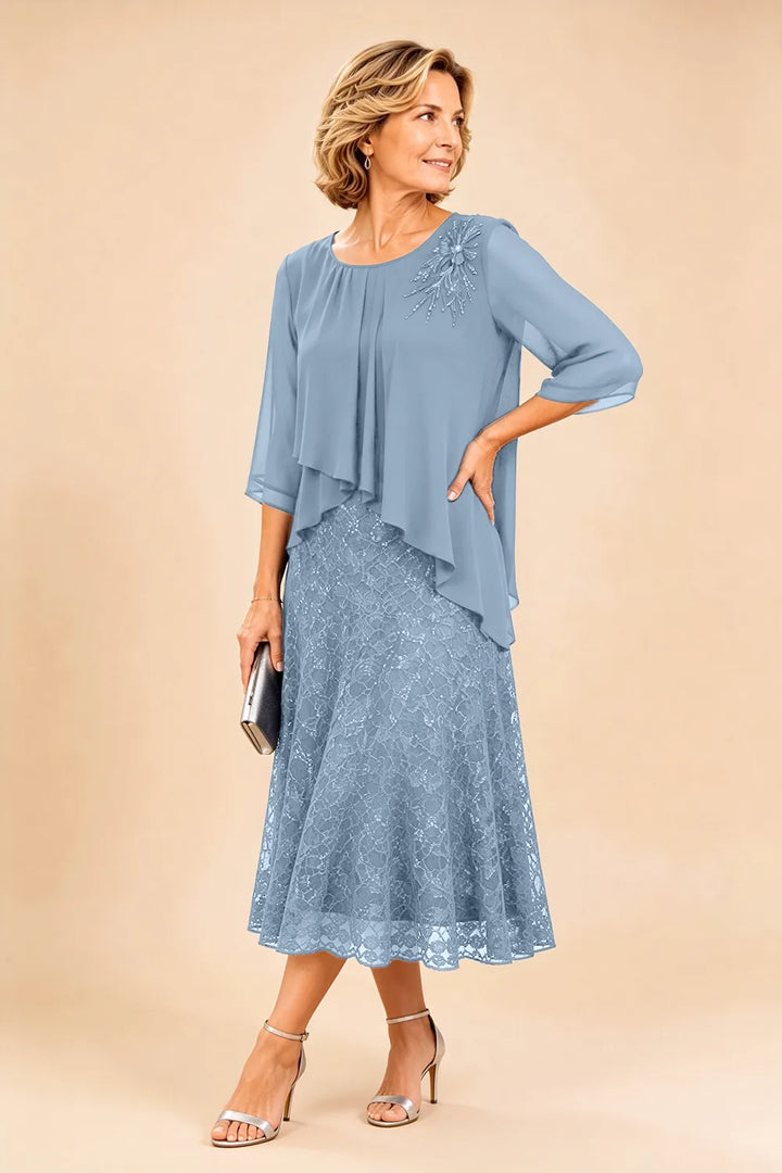 Lace mother of the bride dress in dusty blue