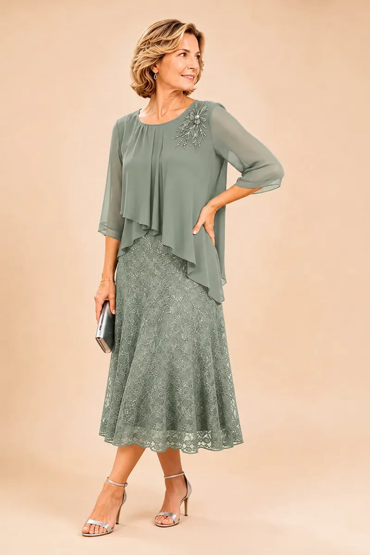 Lace mother of the bride dress in dusty sage
