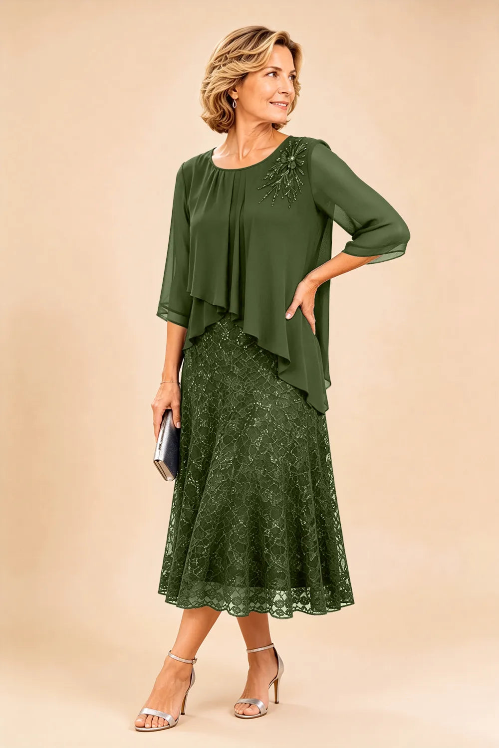 Lace mother of the bride dress in olive