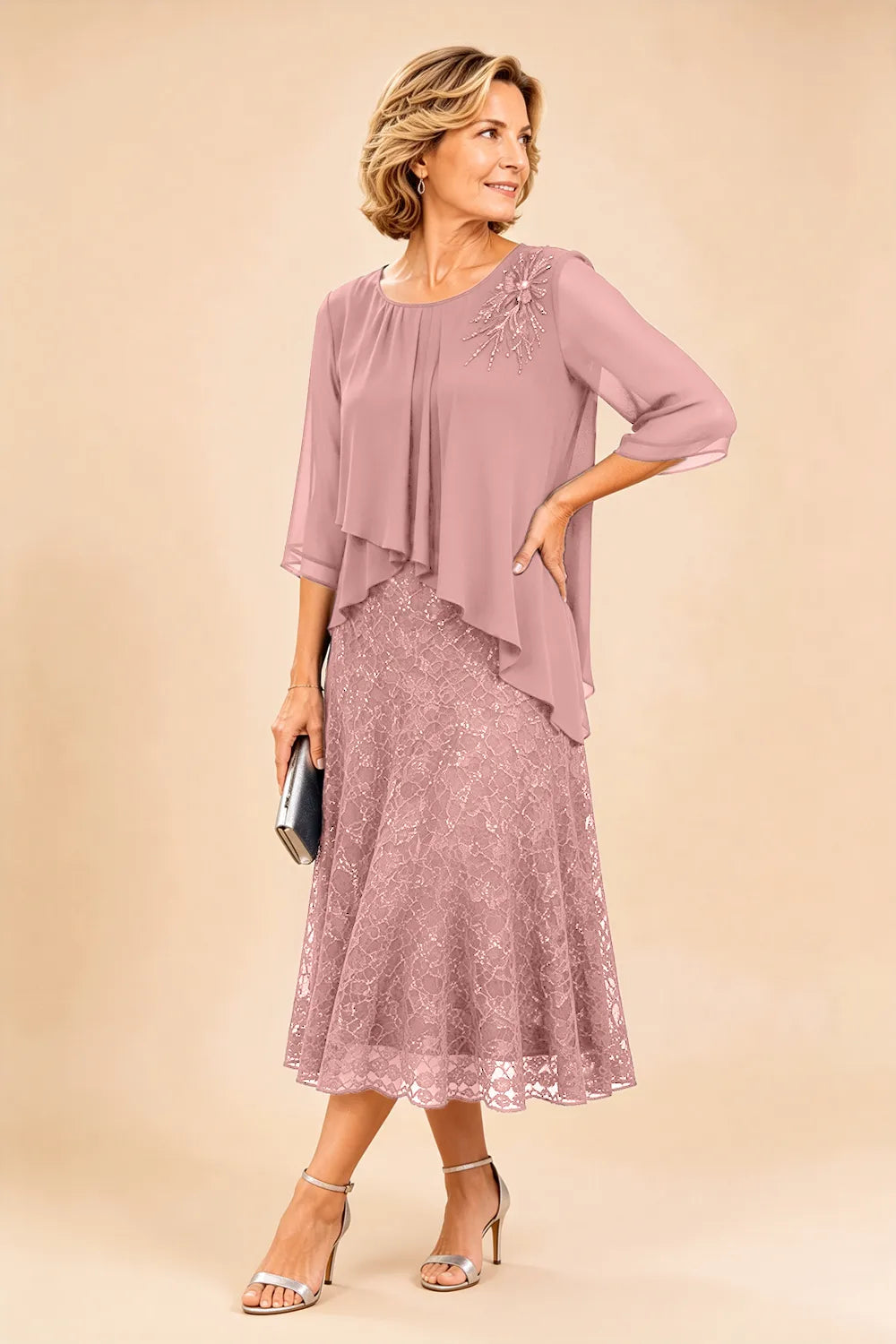 Lace mother of the bride dress in pink