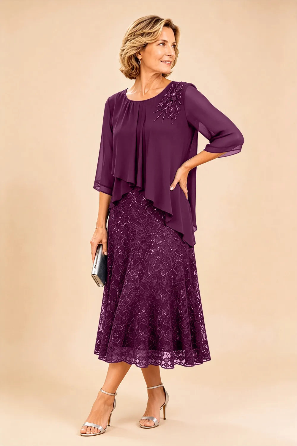 Lace mother of the bride dress in plum