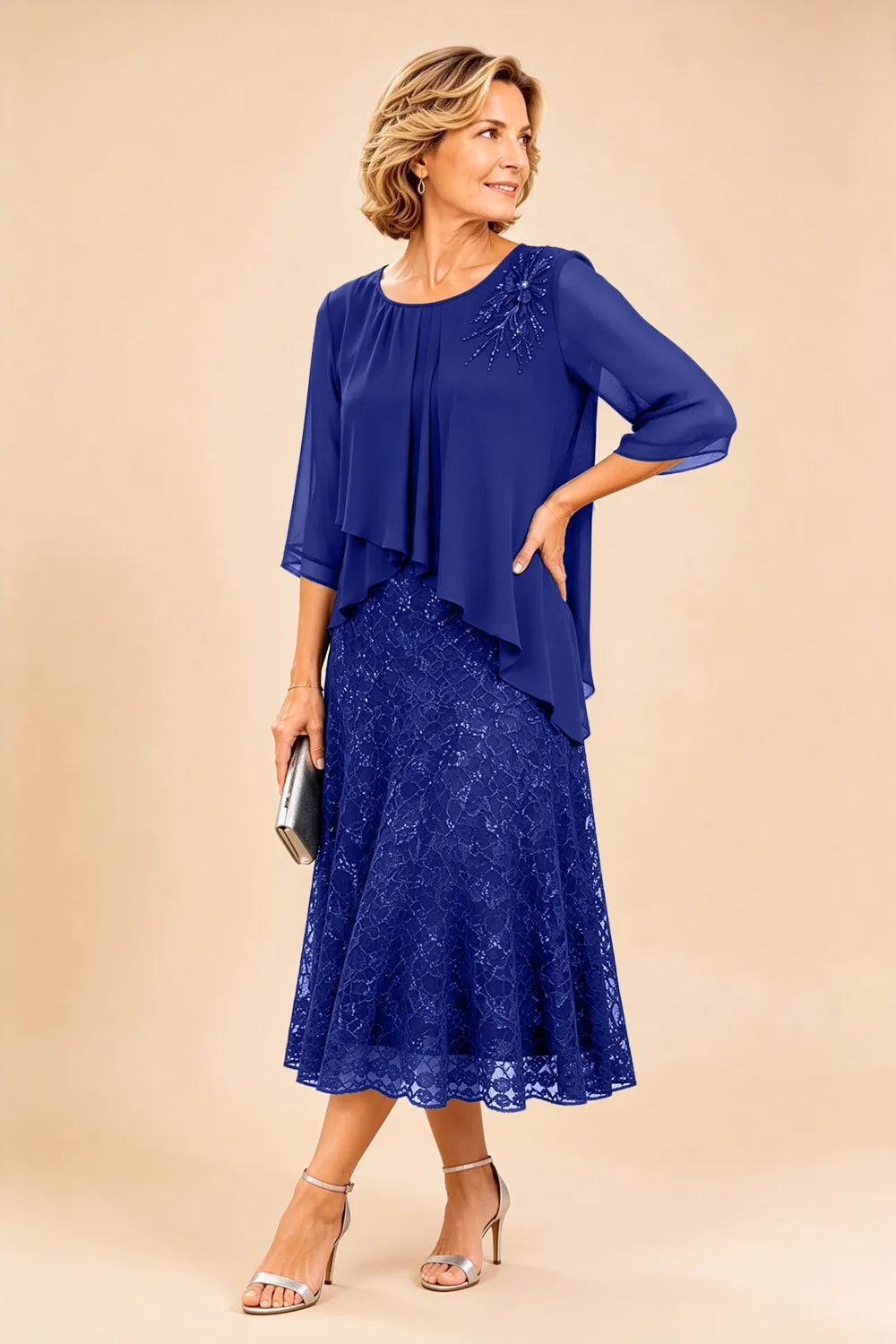 Lace mother of the bride dress in royal blue