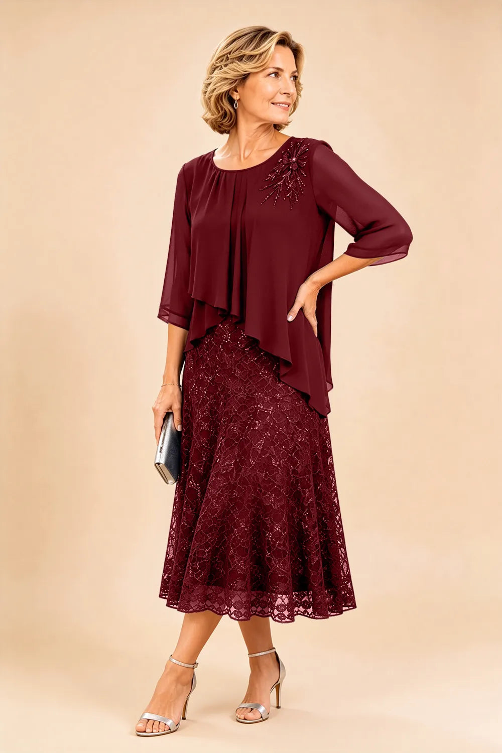 Lace mother of the bride dress in wine red
