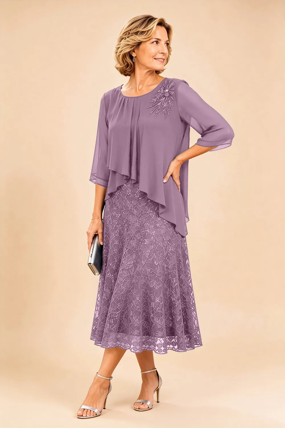 Lace mother of the bride dress in wisteria