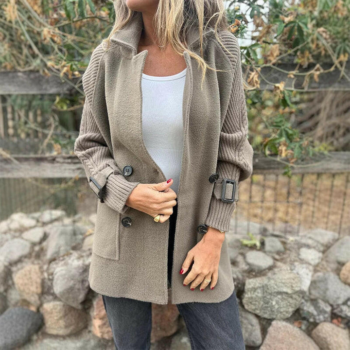 Stella - Knit Sleeve Double-Breasted Coat