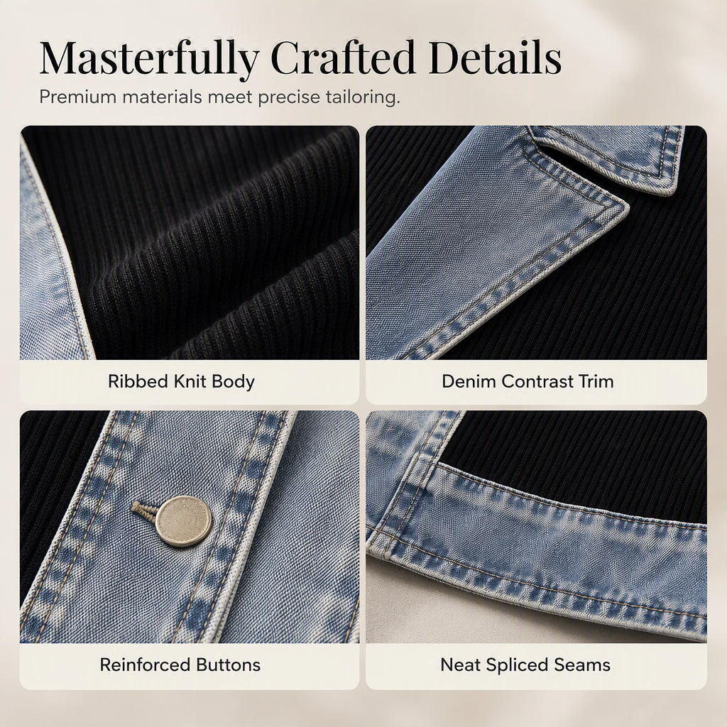 Sandra | Elegant Denim Jacket with Knit Panels