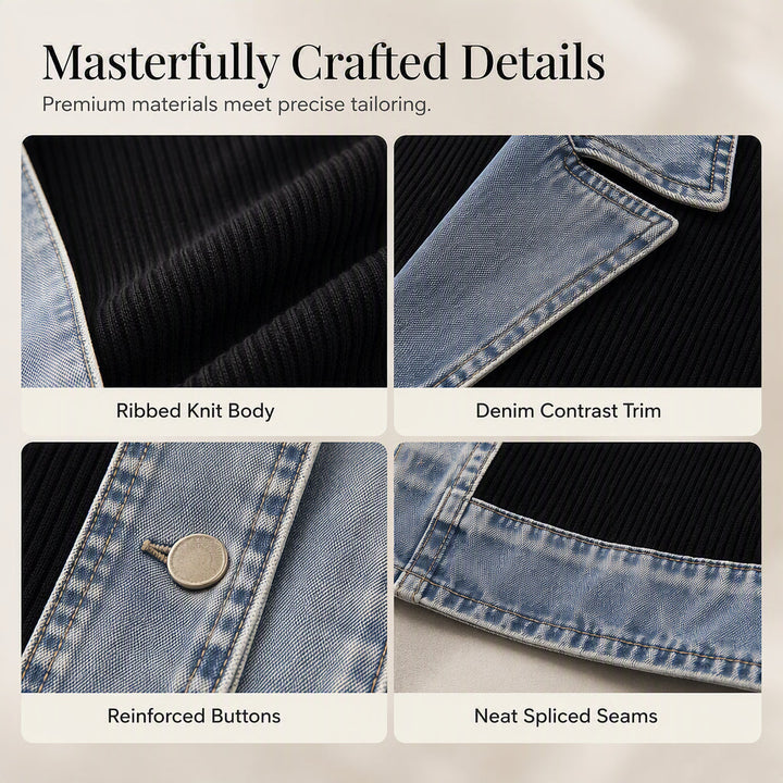Sandra | Elegant Denim Jacket with Knit Panels