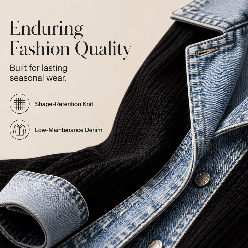 Sandra | Elegant Denim Jacket with Knit Panels