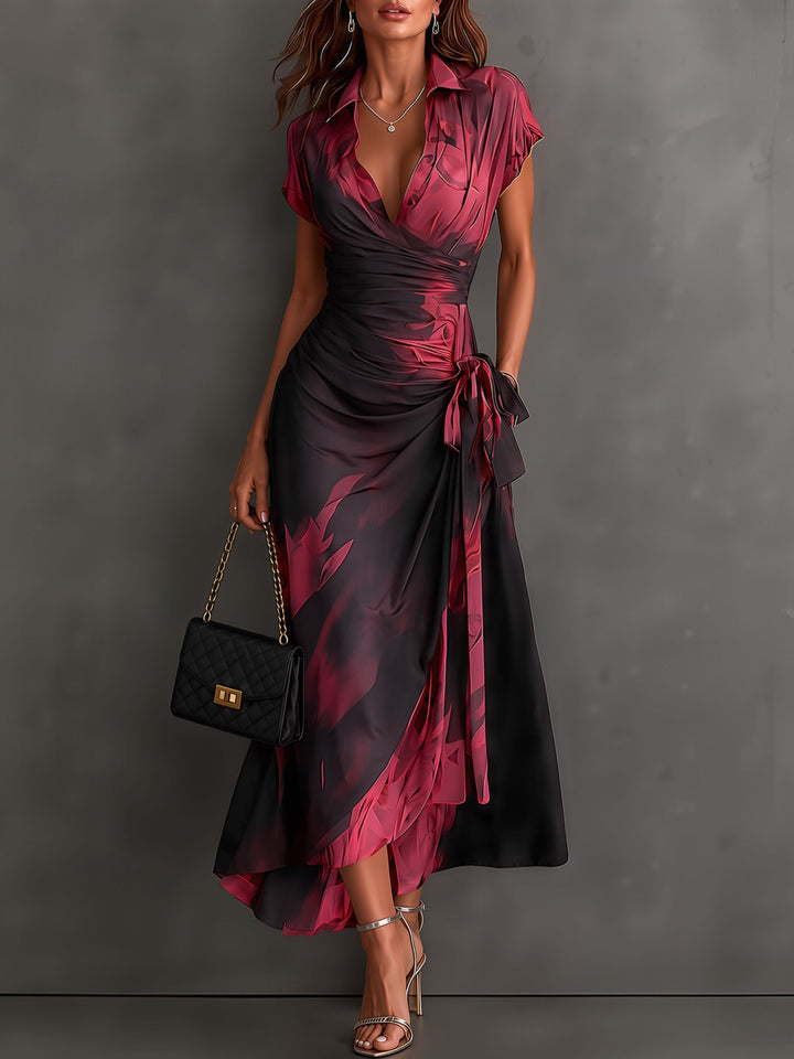 Helen | Brown Abstract Print Wrap Midi Dress