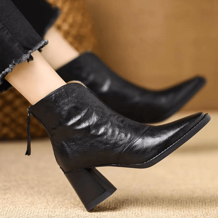 Joan | Leather Block Heel Ankle Boot