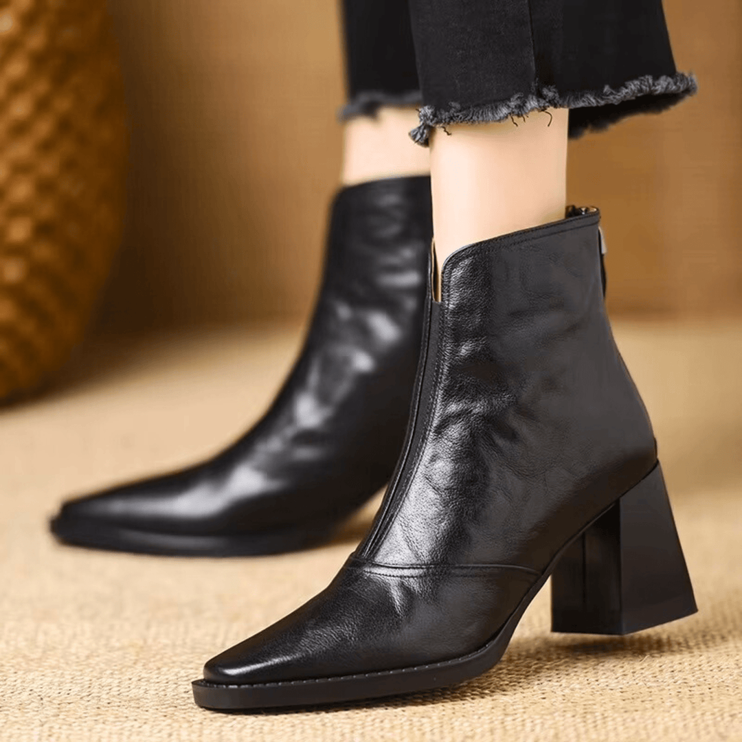 Joan | Leather Block Heel Ankle Boot