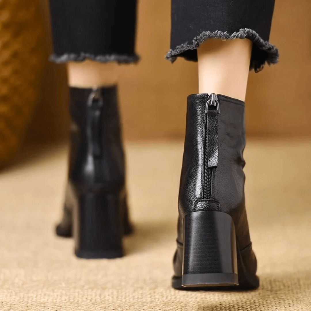 Joan | Leather Block Heel Ankle Boot