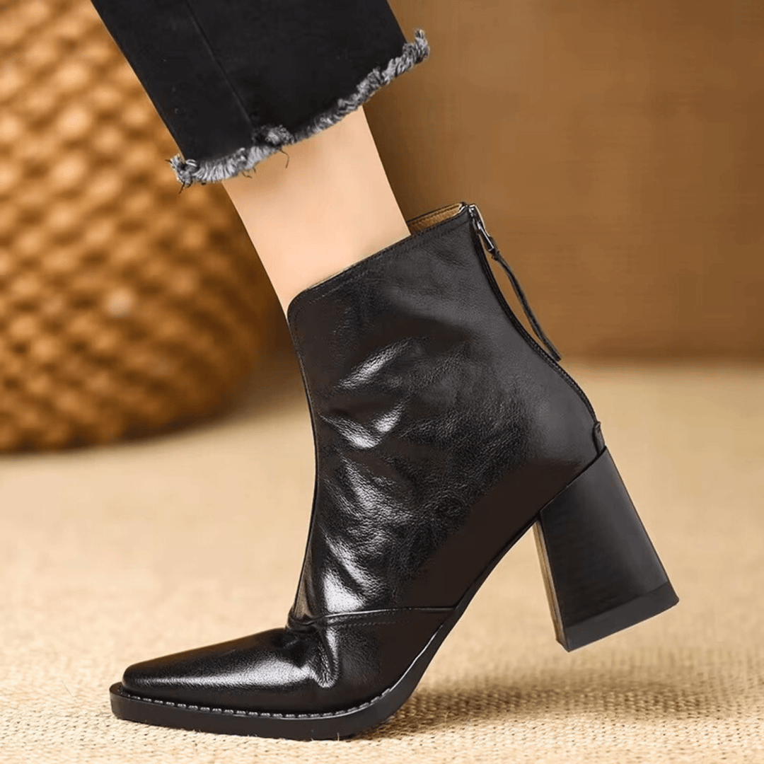 Joan | Leather Block Heel Ankle Boot
