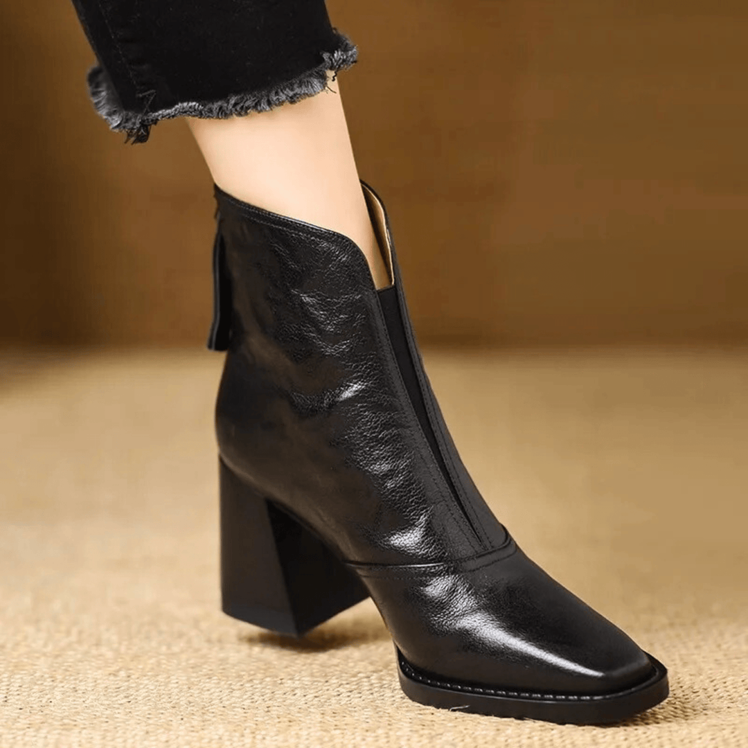 Joan | Leather Block Heel Ankle Boot