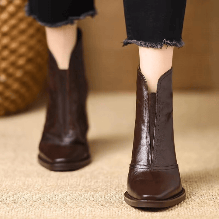 Joan | Leather Block Heel Ankle Boot