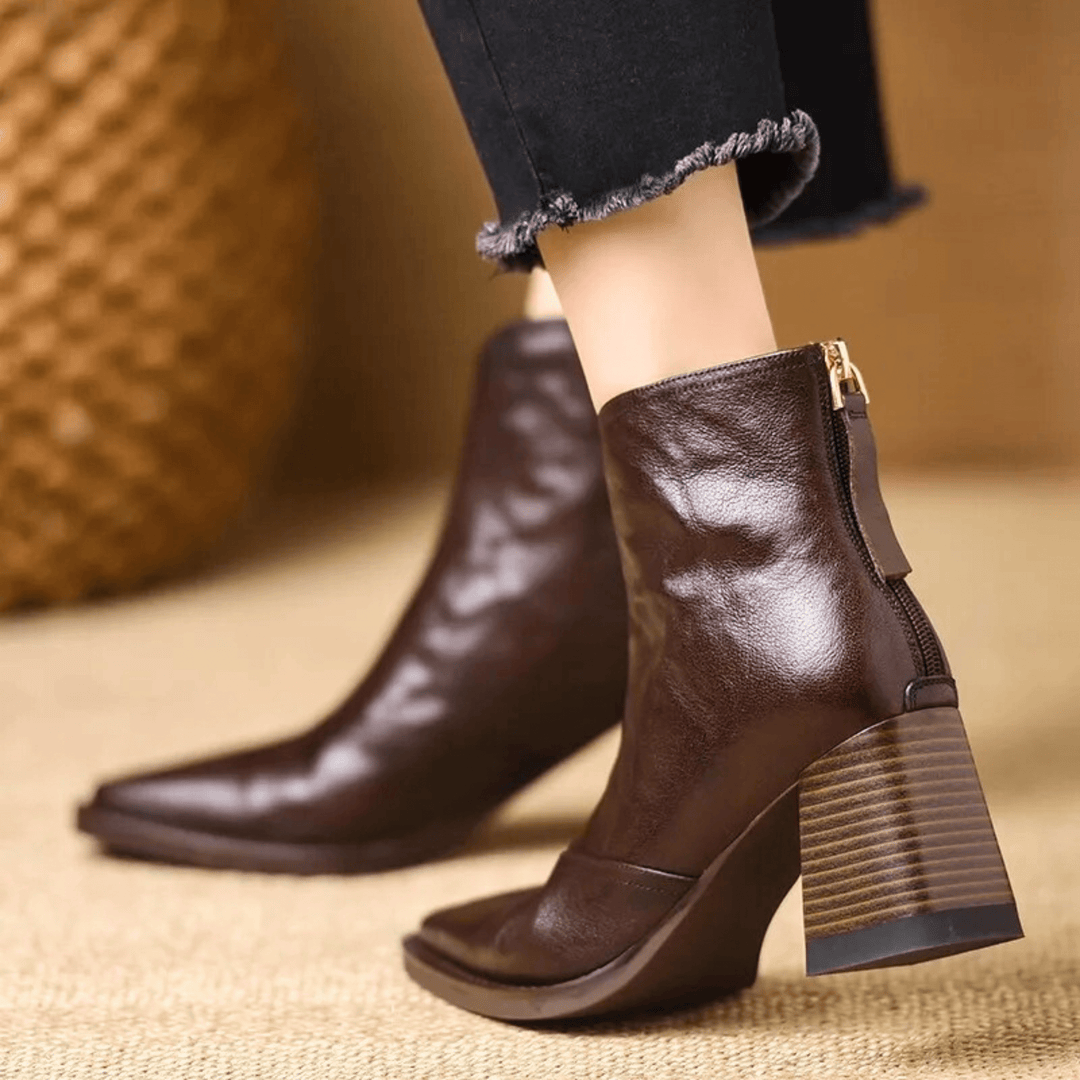 Joan | Leather Block Heel Ankle Boot