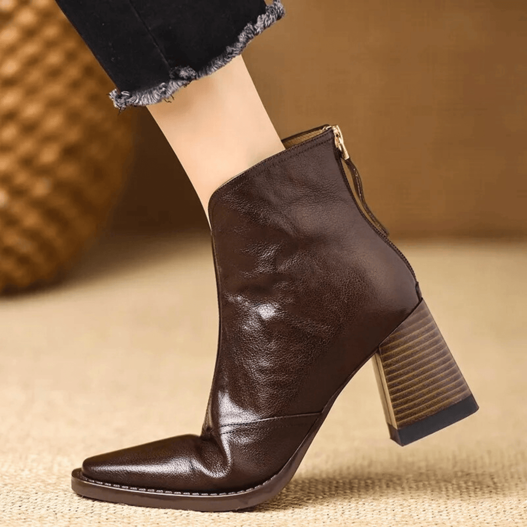 Joan | Leather Block Heel Ankle Boot
