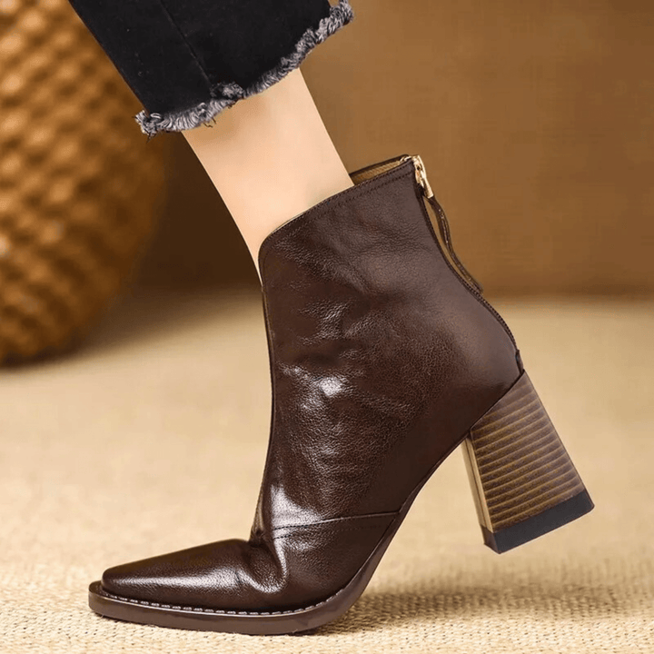 Joan | Leather Block Heel Ankle Boot